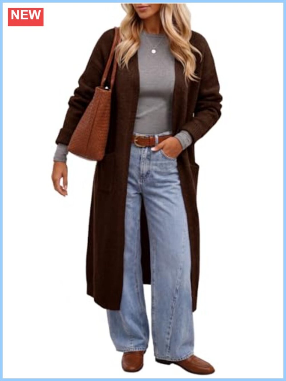 Women's Long Open Front Knit Duster Cardigan with Pockets Loose Casual Sweater